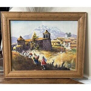 Vintage Original WATERCOLOR Painting Landscape Roca 98 SIGNED Framed 15.5x12.5in
